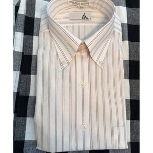 VINTAGE Ketch Dress Shirt 15 1/2‎ 34/35 Stripe White Single Needle Poly Blend